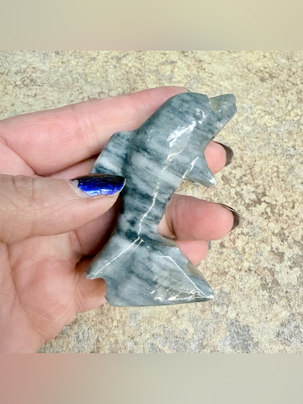 3 Hand Carved Stone Dolphin Statues Figurine Set Grey White Brown Onyx - Picture 7 of 7